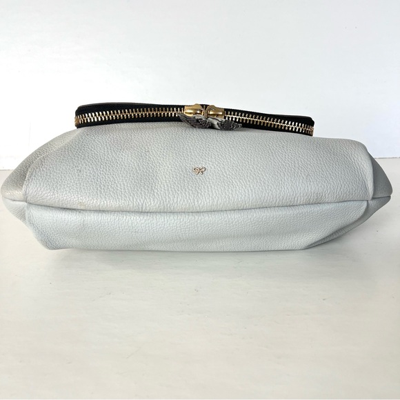 ANYA HINDMARCH Maxi Zip Blue Gray Pebble Leather Flap Tassel Shoulder Satchel - Picture 8 of 15